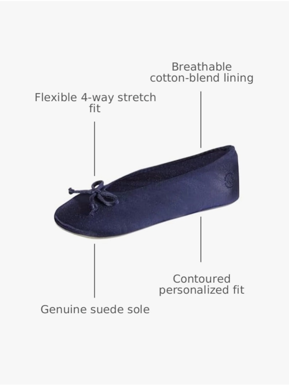 isotoner Navy Satin Ballerina Slippers - Picture 9 of 10